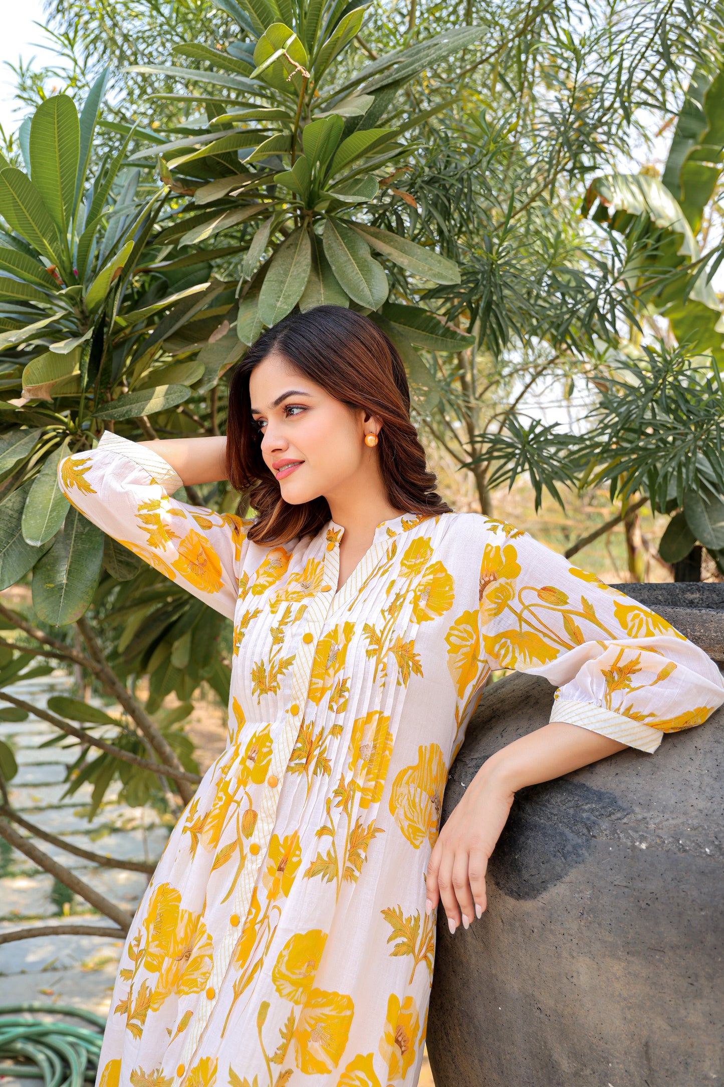 White And Yellow Floral Cotton Co-Ord Set