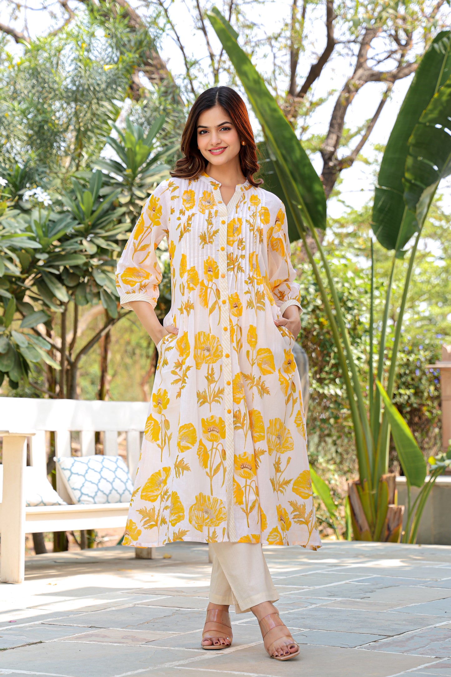 White And Yellow Floral Cotton Co-Ord Set