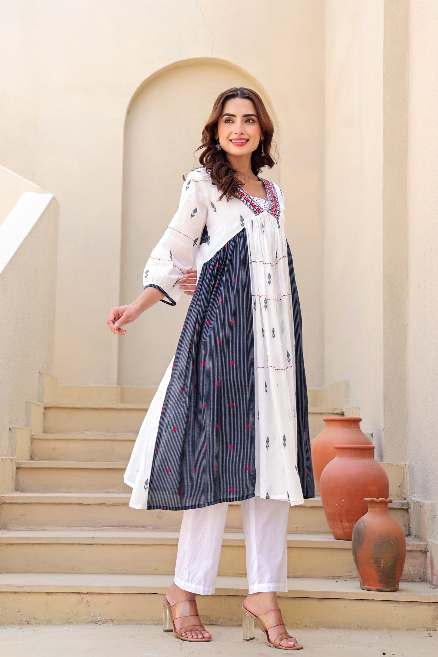 White And Indigo Aline Kurta And Pant
