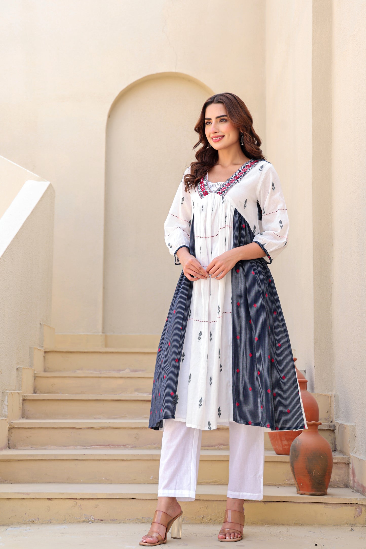 White And Indigo Aline Kurta And Pant