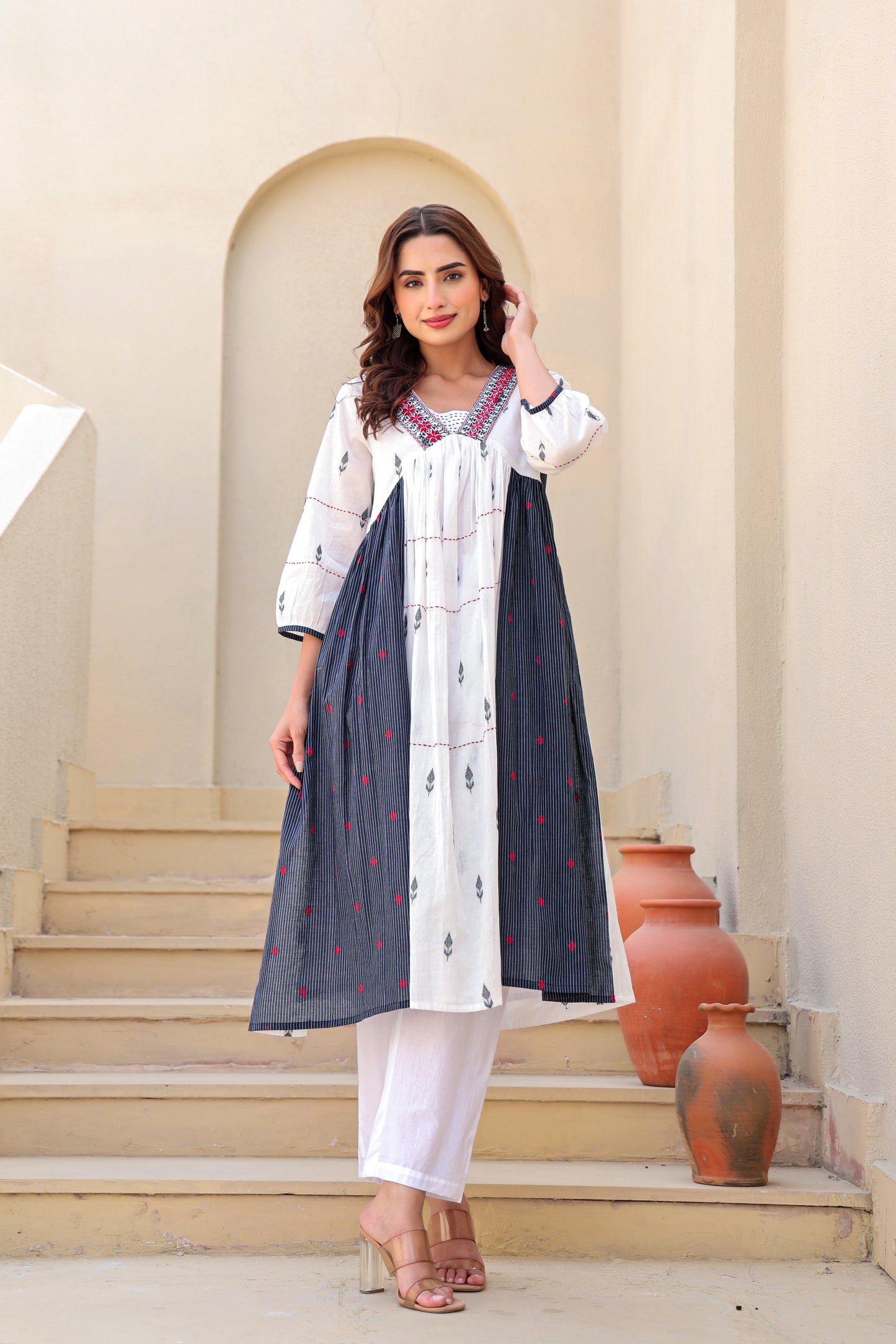 White And Indigo Aline Kurta And Pant