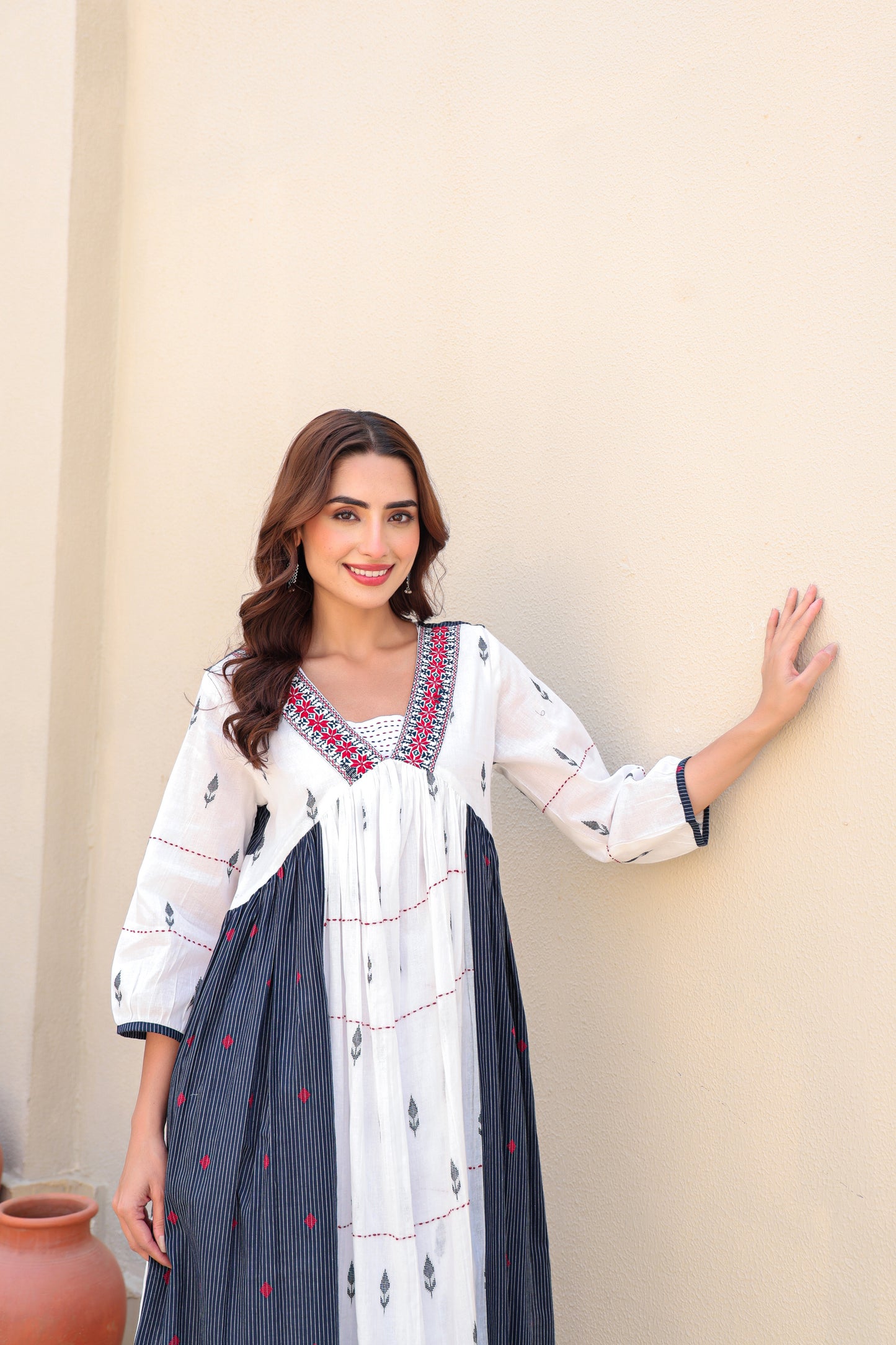 White And Indigo Aline Kurta And Pant