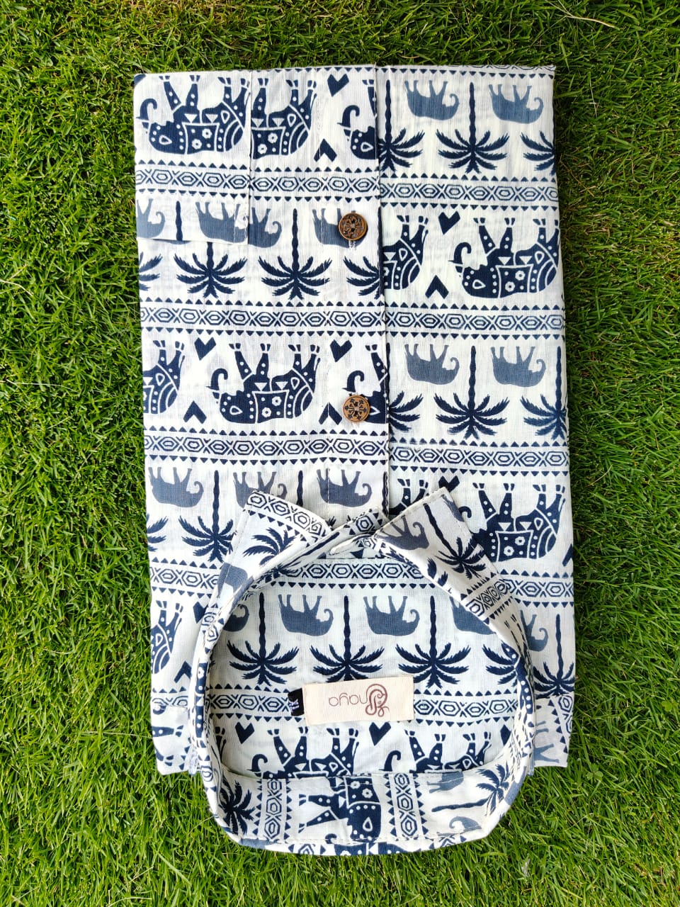 Blue Animal Print Cotton Regular Fit Casual Shirt (Half Sleeves)