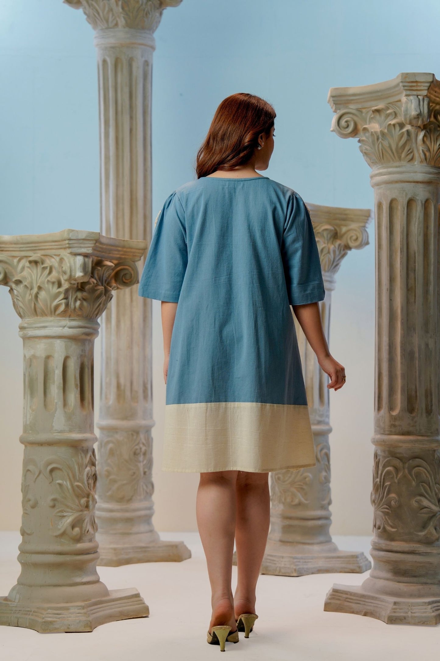 Shreenaya blue cotton crochet dress breathable summer outfit