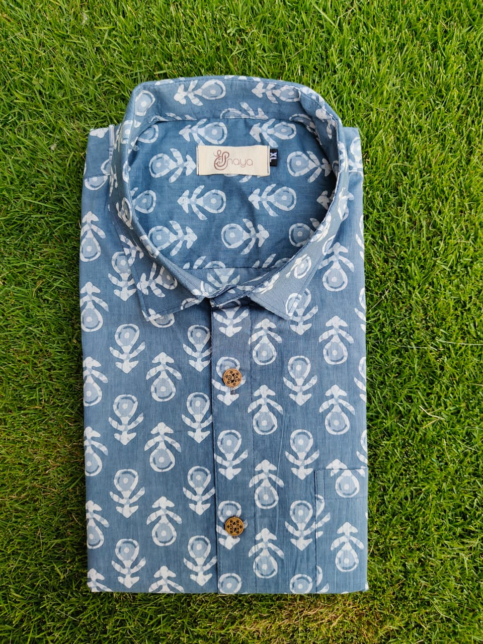 Blue Floral Print Cotton Regular Fit Casual Shirt (Half Sleeves)