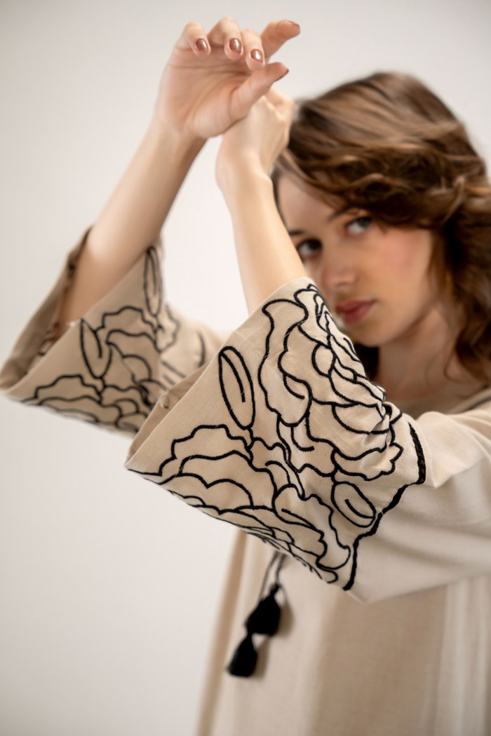 Elegant Beige Floral Embroidered Co-Ord Set