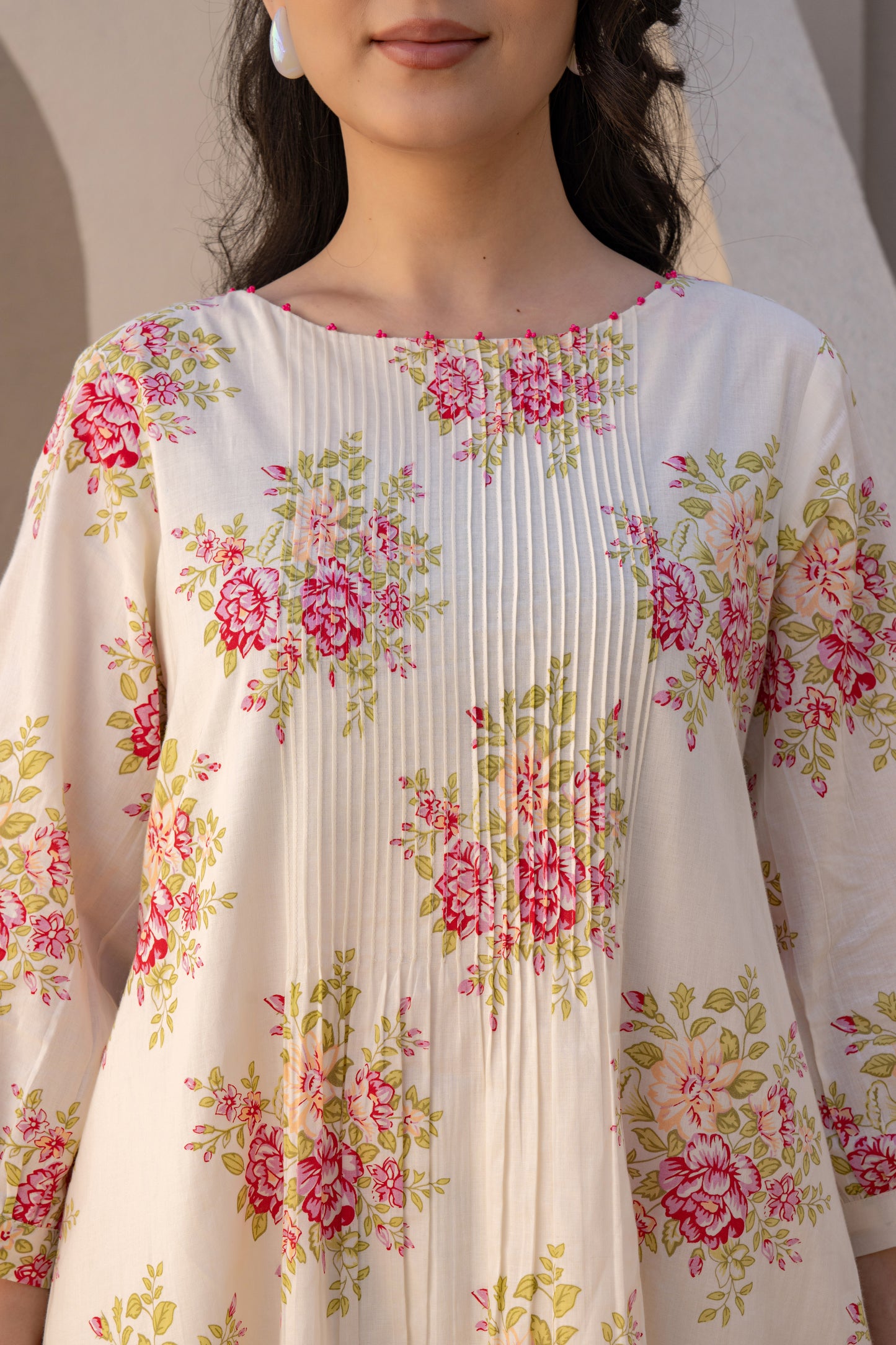 Caramal Floral Cotton Kurta Pant Set