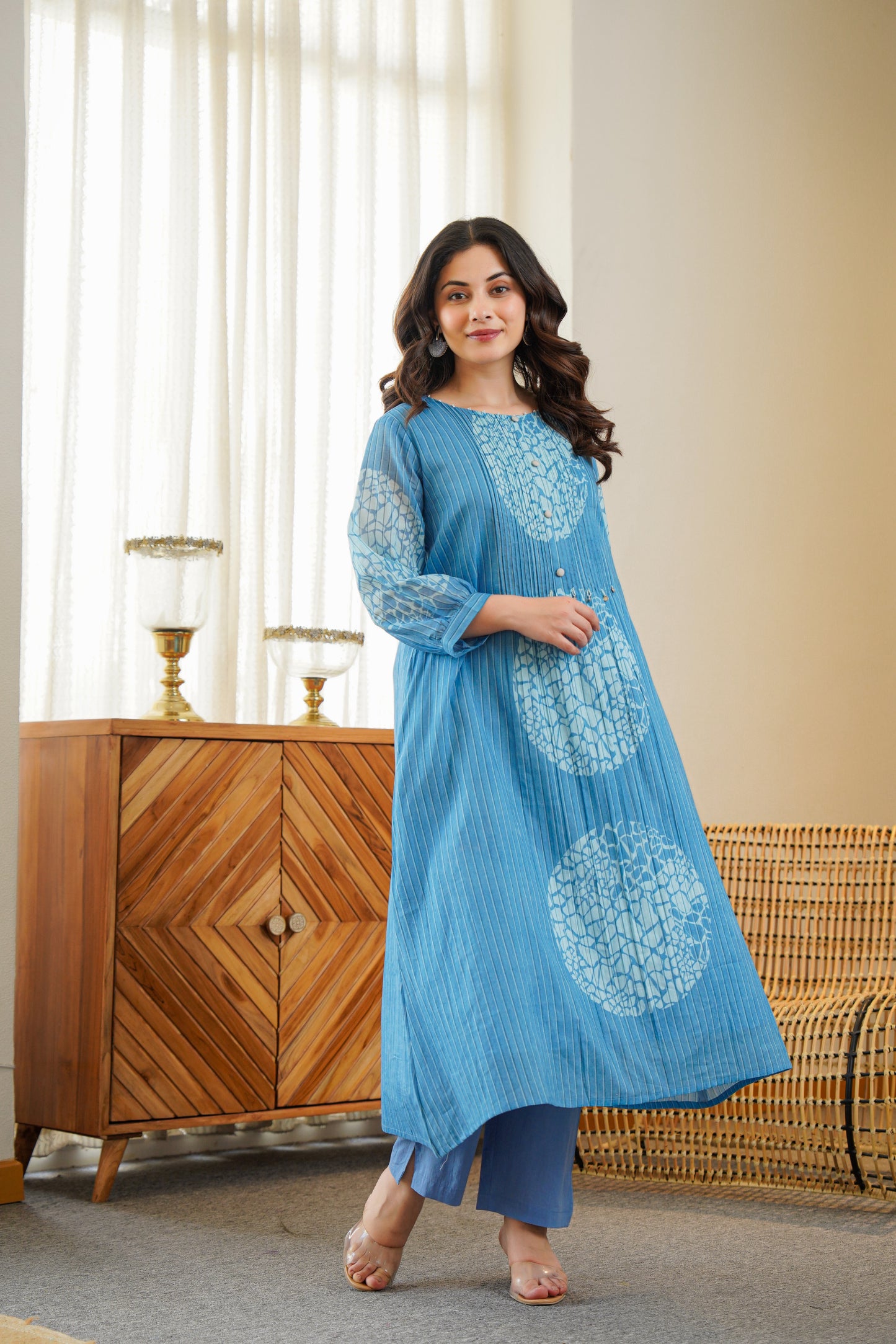 Blue Printed A Line Kurta Pant