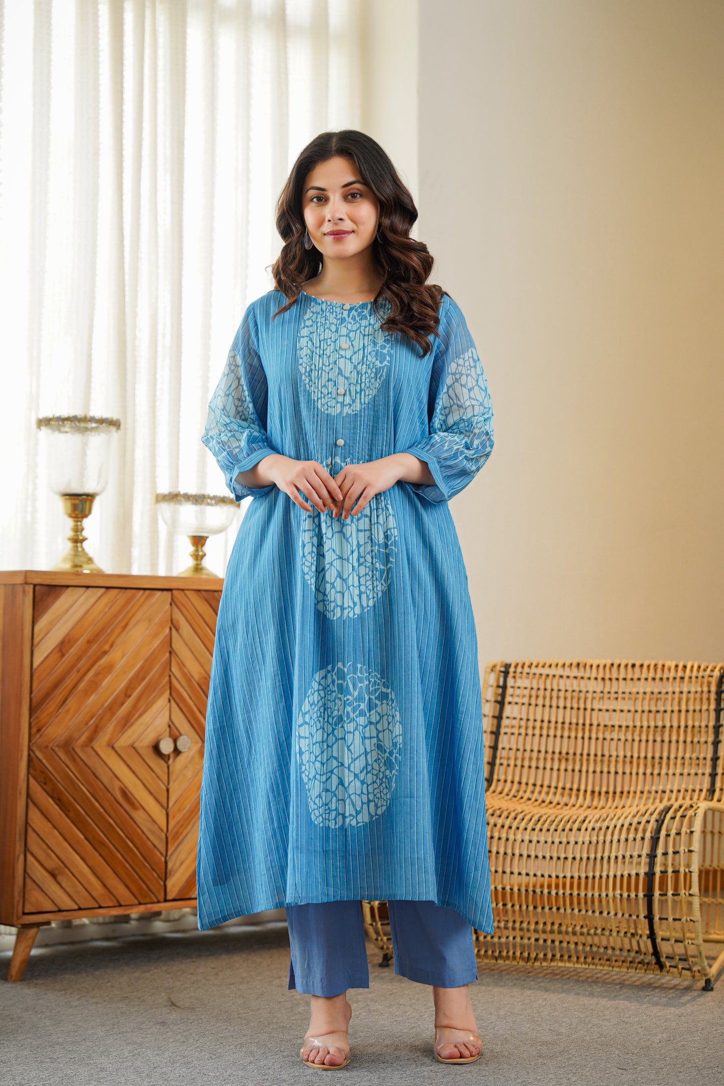 Blue Printed A Line Kurta Pant