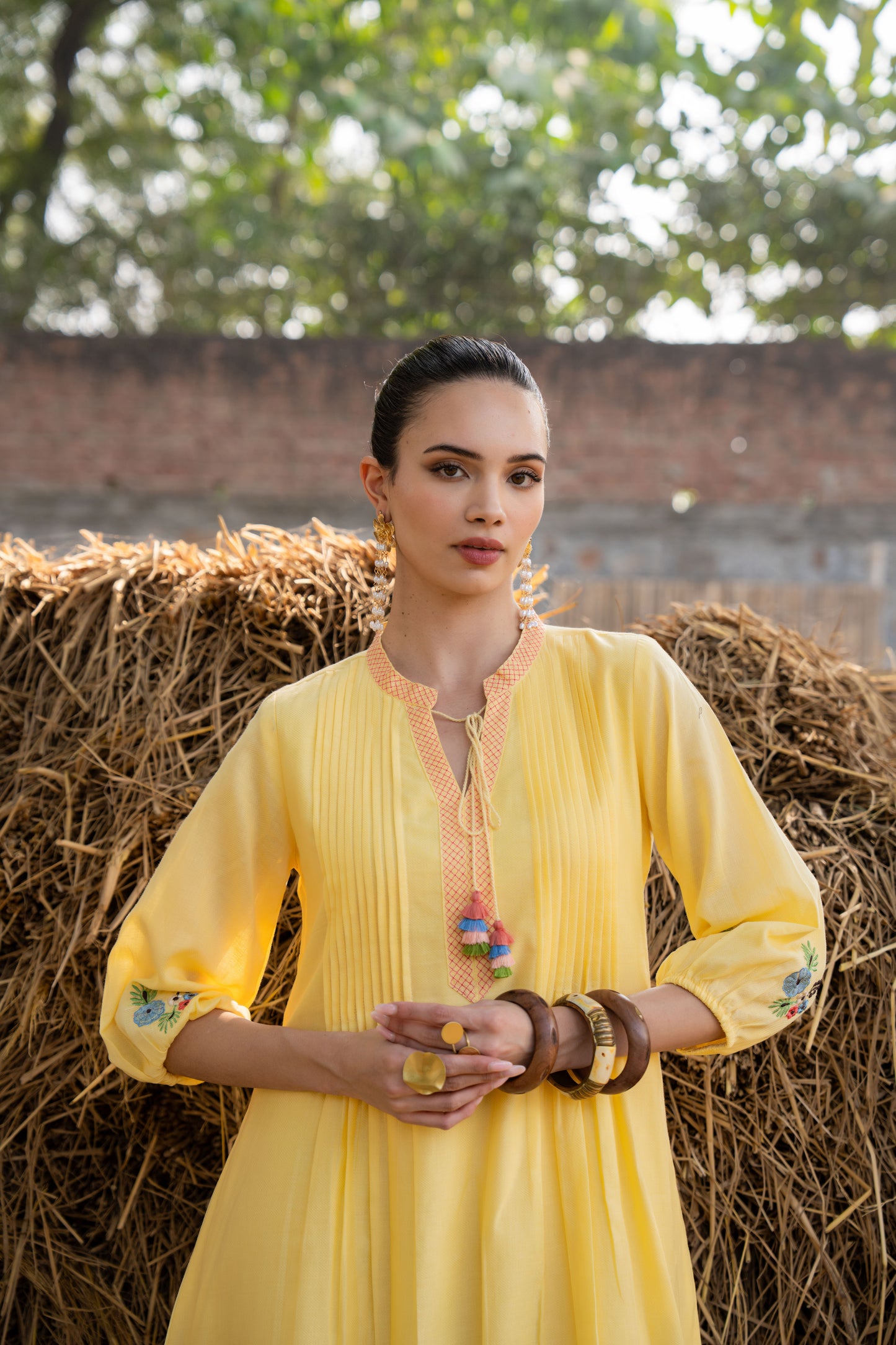 Sunshine Bloom Yellow Embroidered Midi Dress
