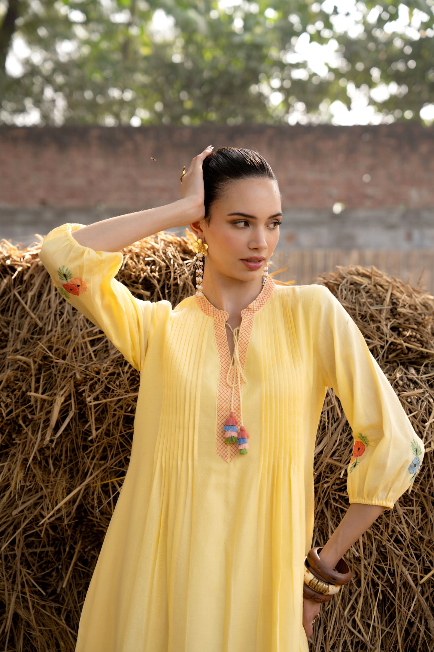 Sunshine Bloom Yellow Embroidered Midi Dress