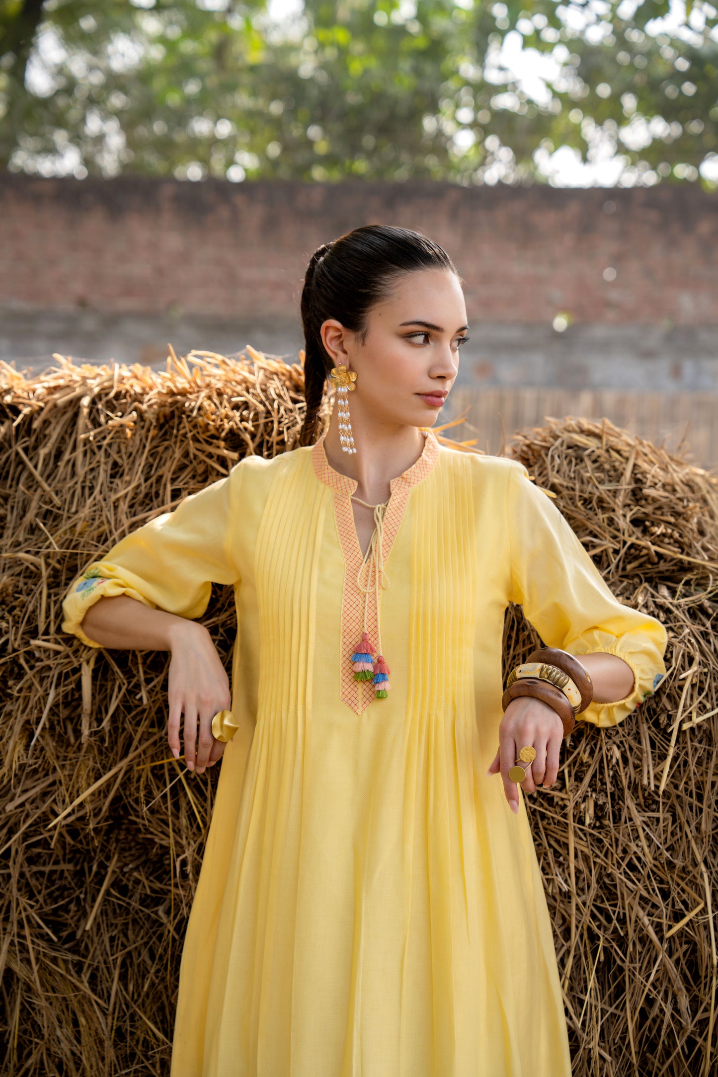 Sunshine Bloom Yellow Embroidered Midi Dress