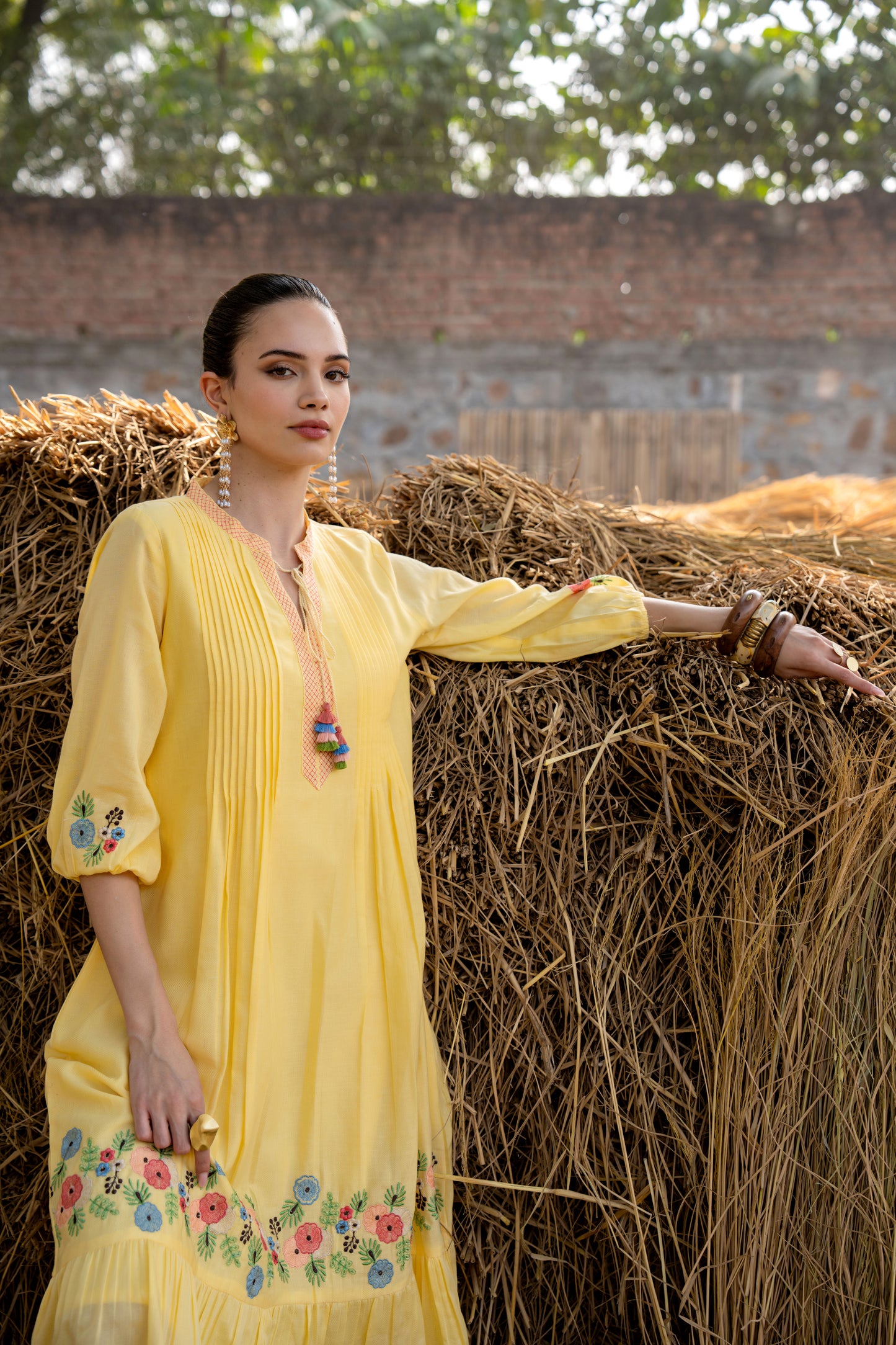 Sunshine Bloom Yellow Embroidered Midi Dress