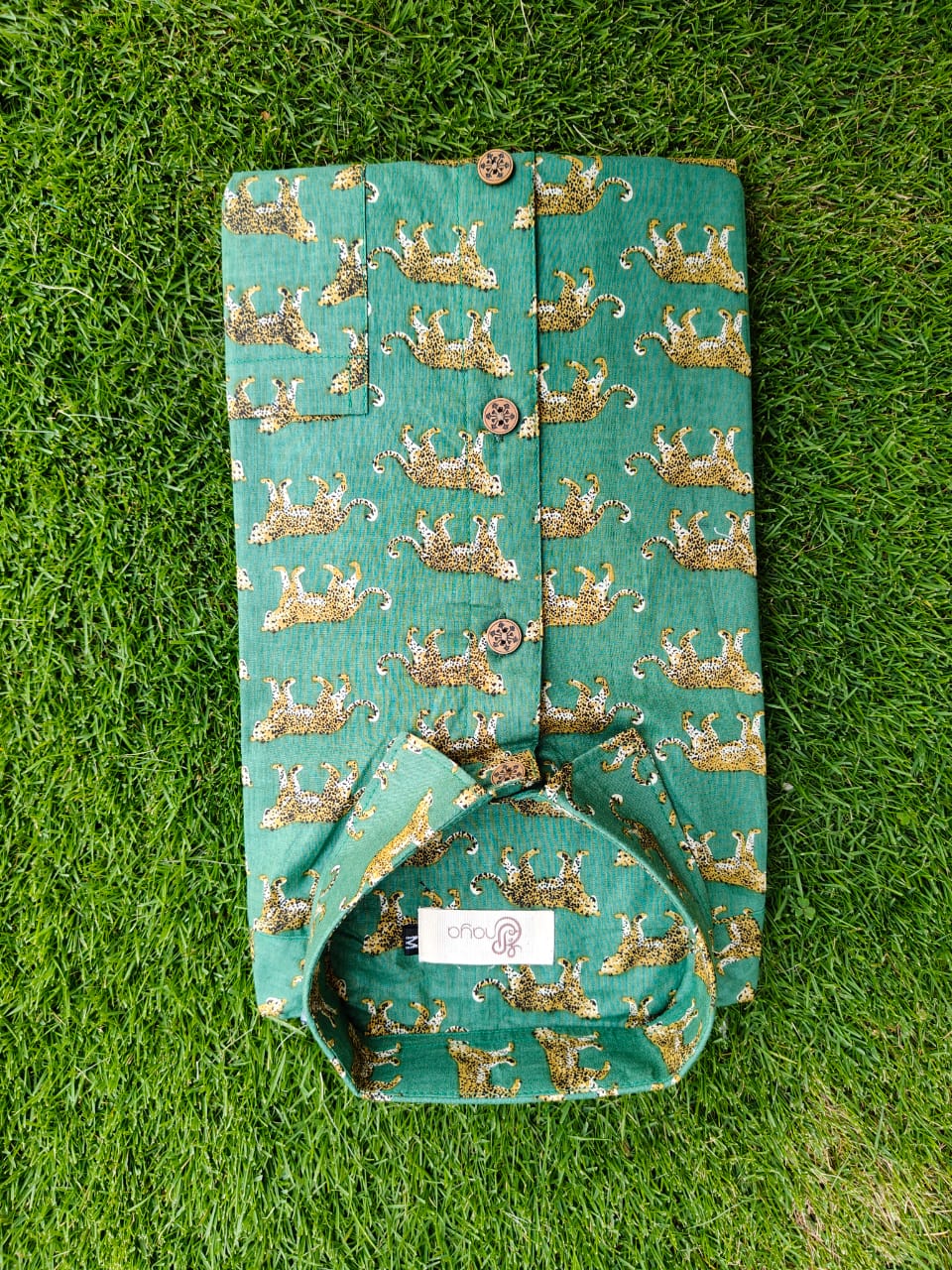 Green Leopard Print Cotton Regular Fit Casual Shirt (Half Sleeves)