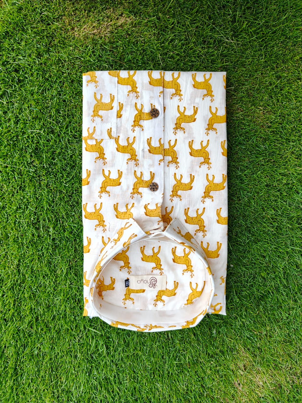 Mustard Reindeer Print Cotton Regular Fit Casual Shirt (Half Sleeves)