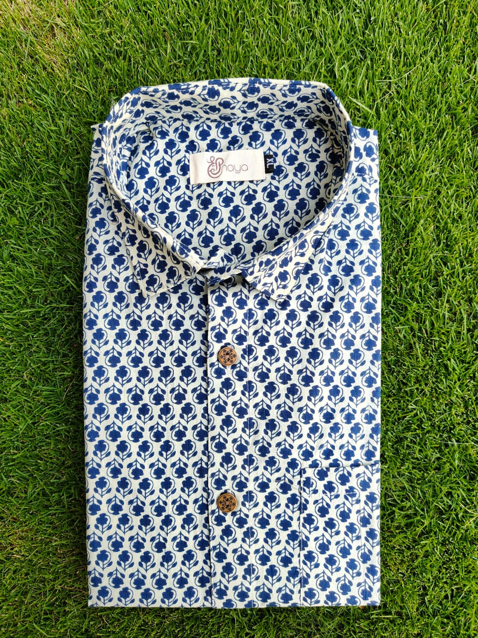 Navy Blue Floral Print Cotton Regular Fit Casual Shirt (Half Sleeves)