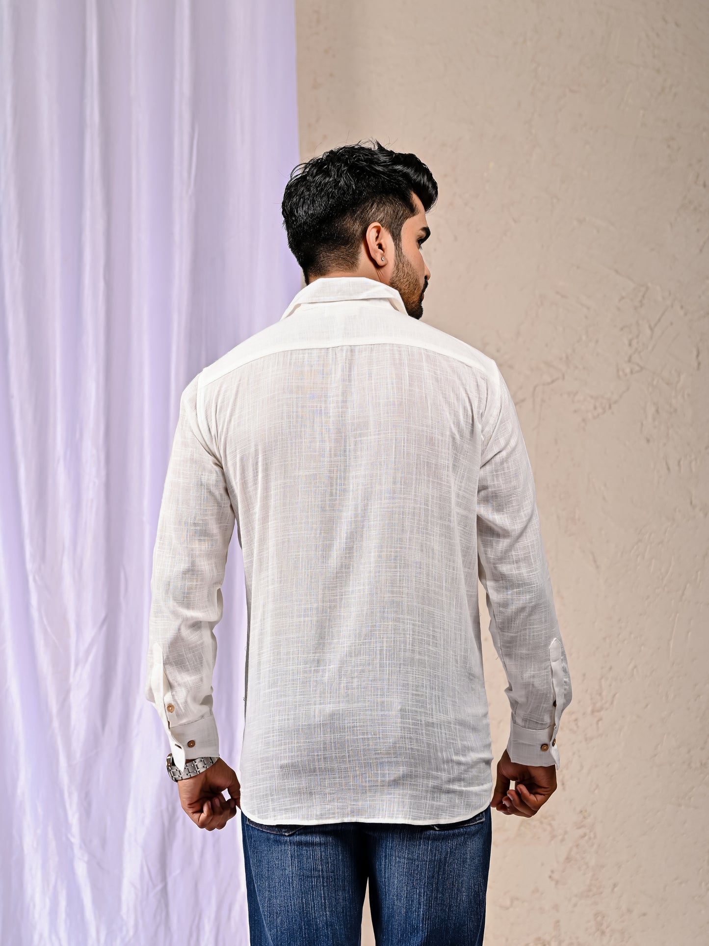 White Cotton Linen Regular Fit Casual Shirt (Full Sleeves)