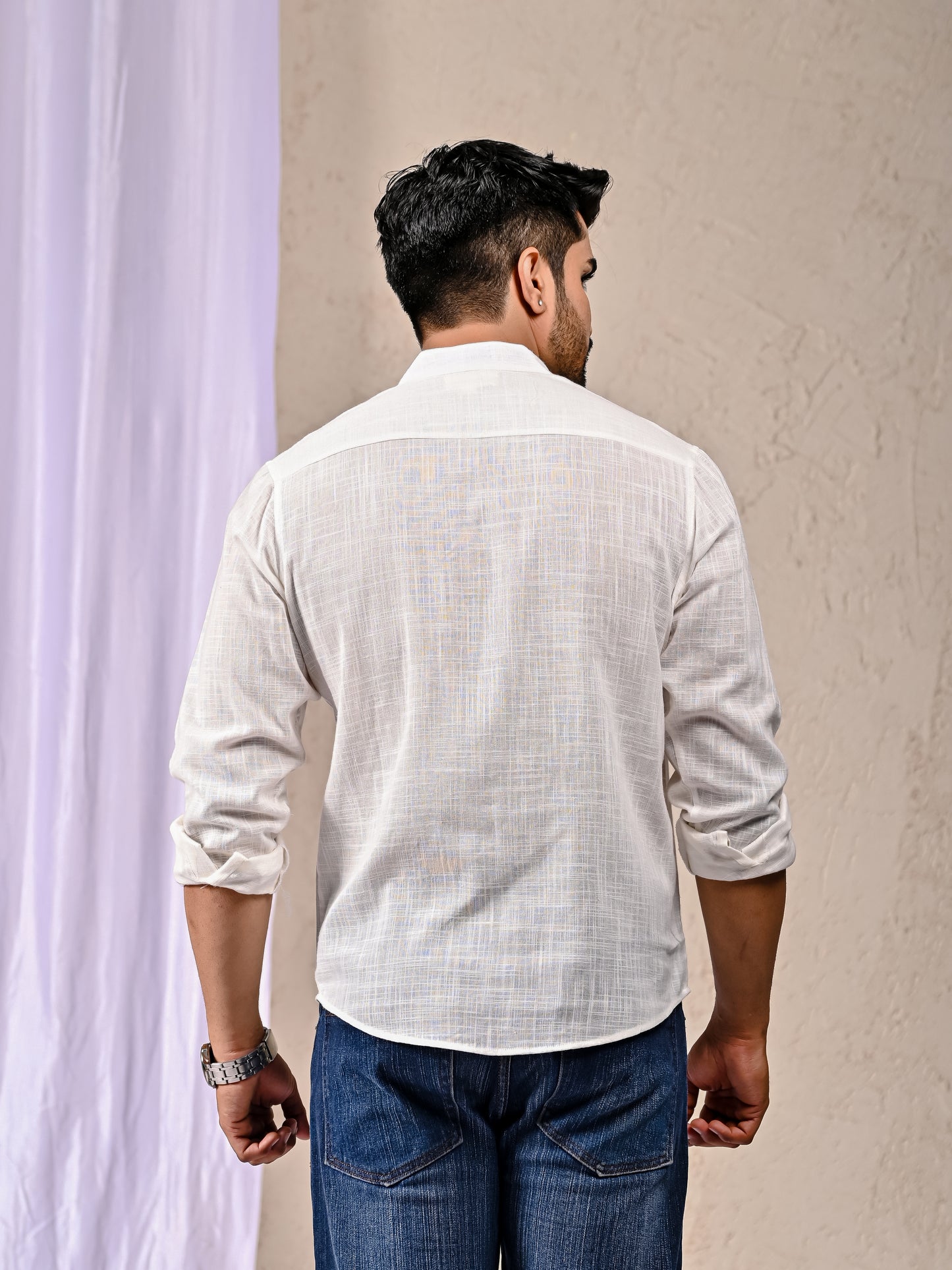 White Cotton Linen Regular Fit Casual Shirt (Full Sleeves)