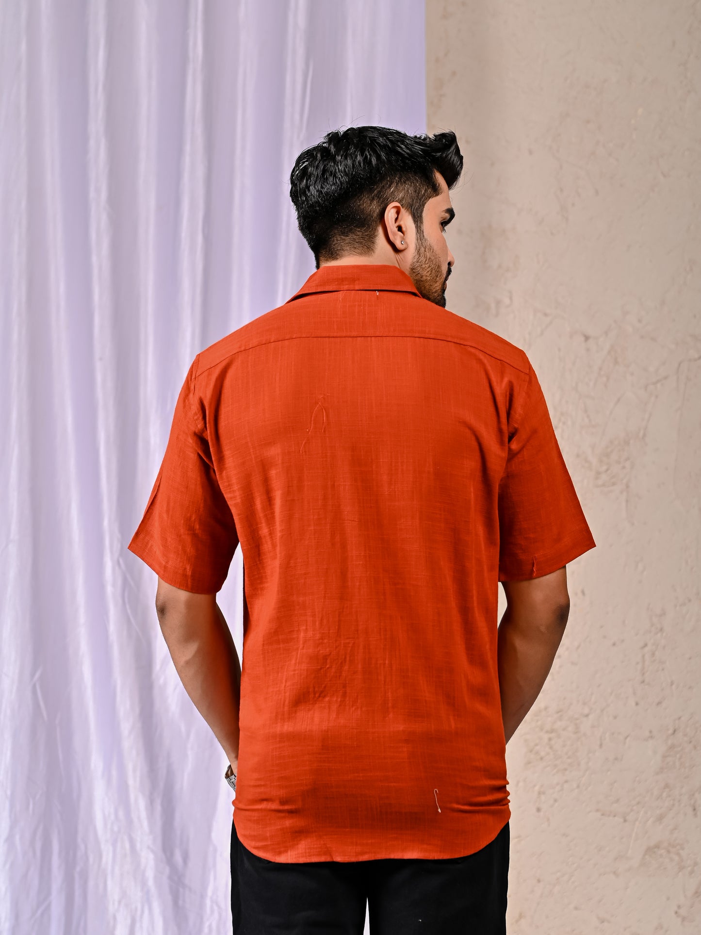 Rust Cotton Linen Regular Fit Casual Shirt (Half Sleeves)