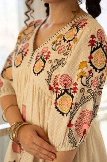 Shreenaya Fashion Pink White Embroidered Dress