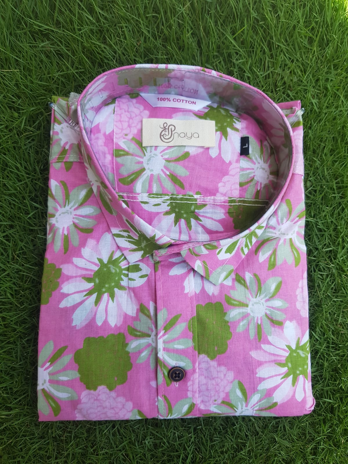 Printed Baby Pink Regular Fit Casual Shirt (Half sleeves)