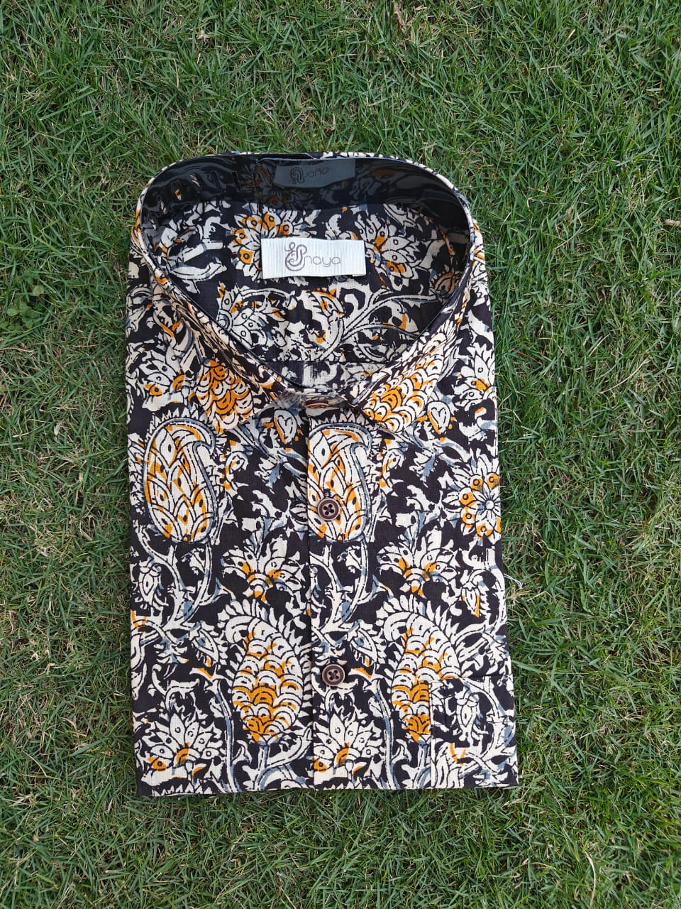 Printed Black-Yellow Regular Fit Casual Shirt (Half Sleeves)