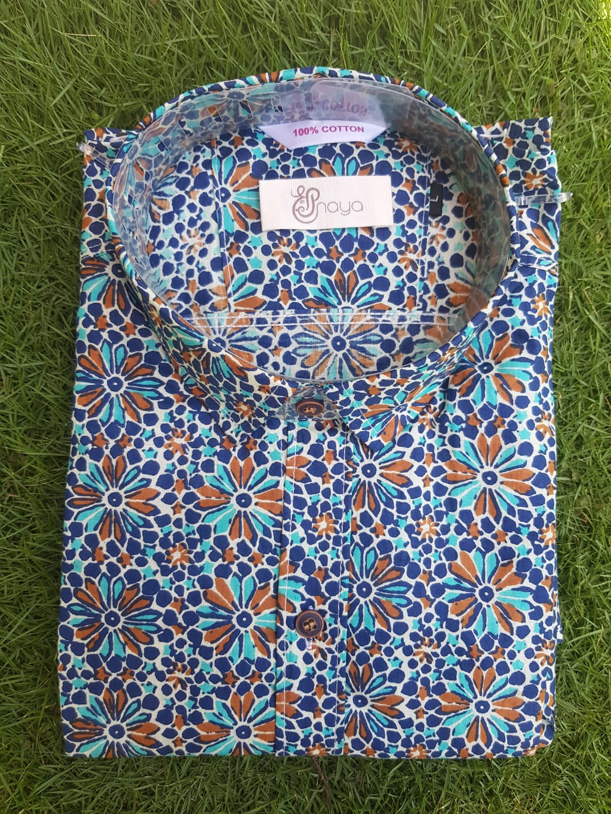 Printed Floral Blue Regular Fit Casual Shirt (Half sleeves)