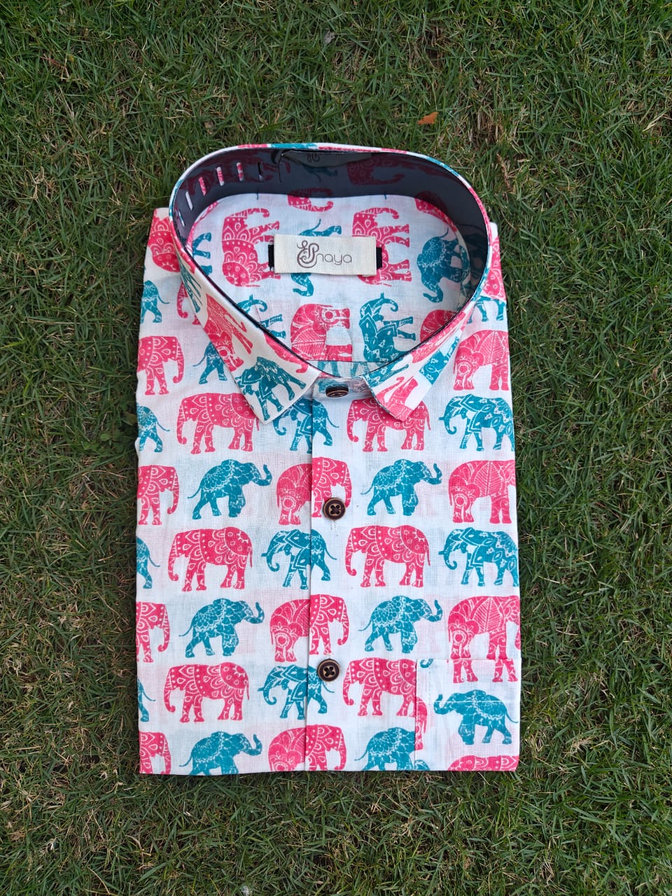 Printed Green-Red Elephant Regular Fit Casual ( Full sleeves) Shirt