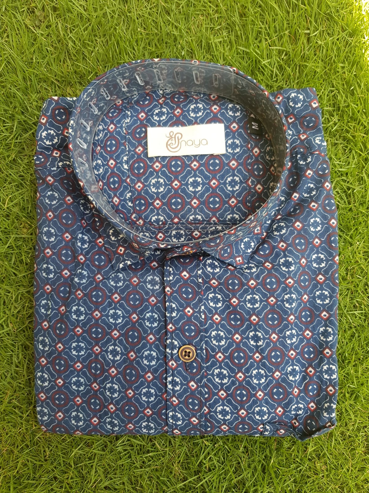 Printed Navy Blue Regular Fit Casual Shirt (Half sleeves)