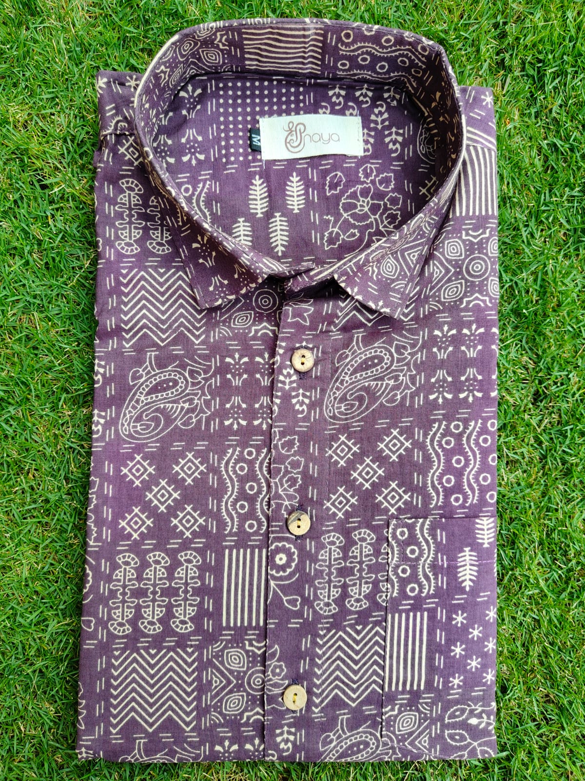 Purple Mystical Print Cotton Regular Fit Casual Shirt (Half Sleeves)