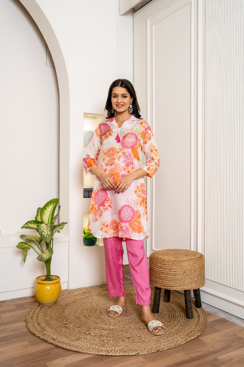 Pink Paper Silk Digital Printed Co-Ord Set