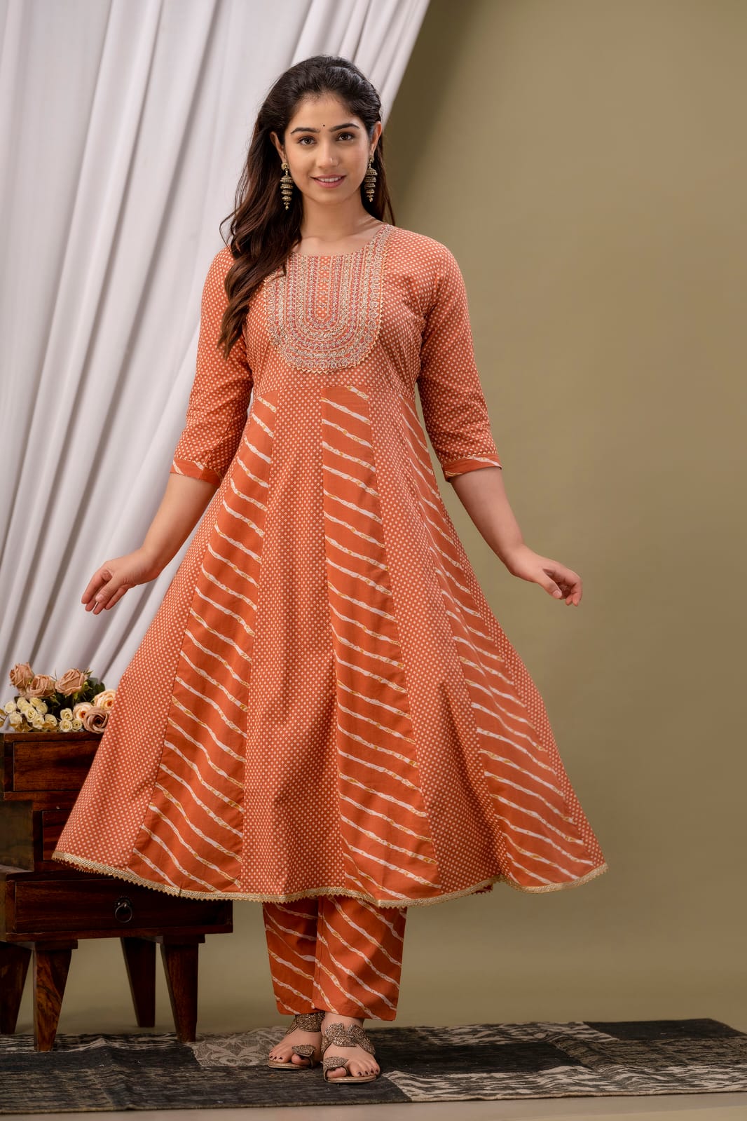 Orange Lehariya Kurta Pant Dupatta