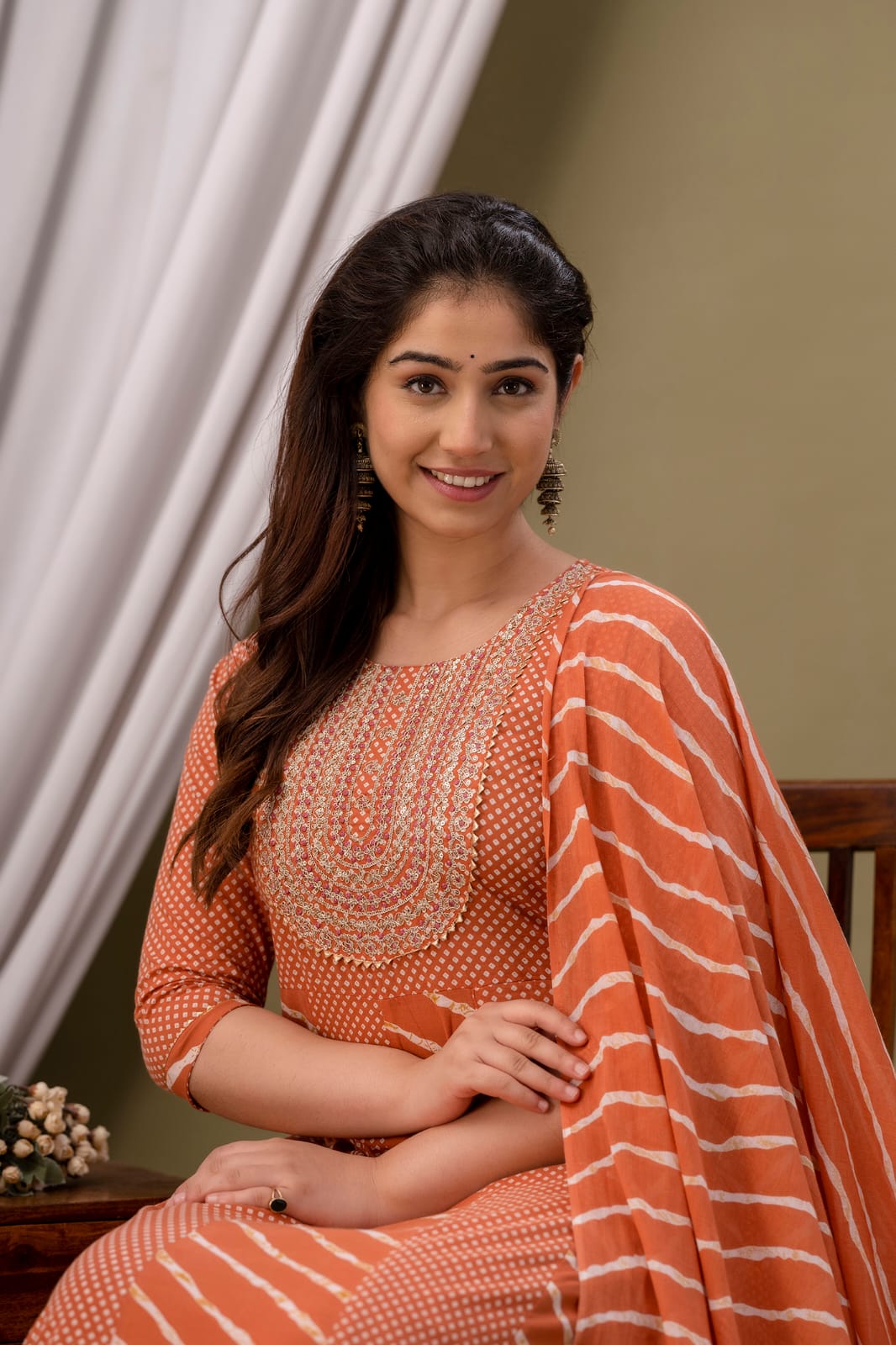 Orange Lehariya Kurta Pant Dupatta