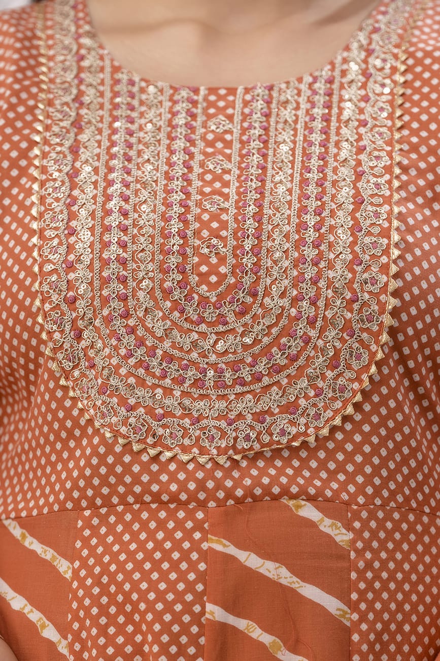 Orange Lehariya Kurta Pant Dupatta