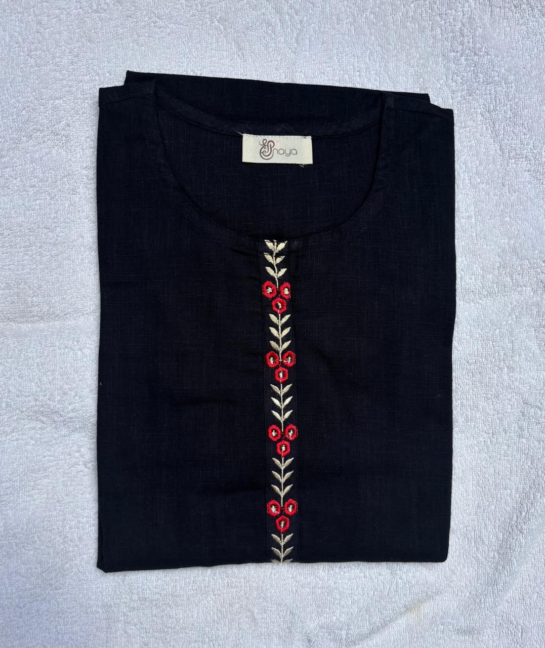 Black Embroidered Cotton Kurti