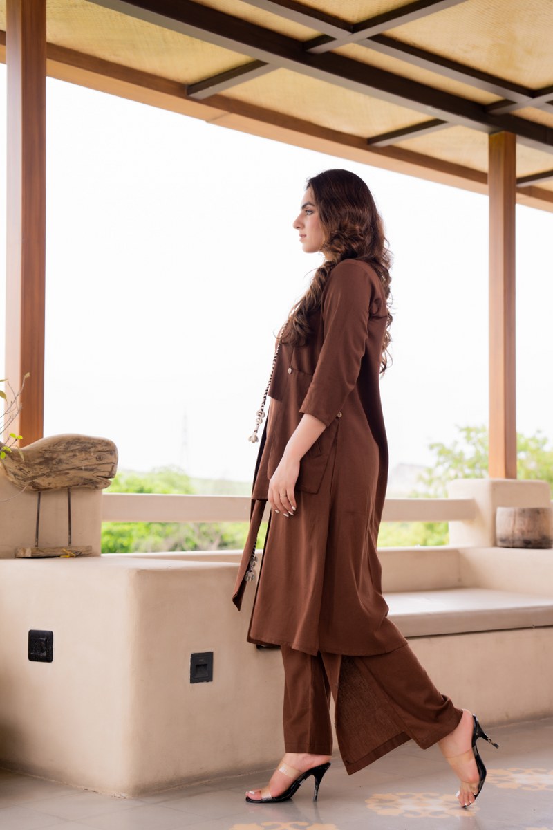 Brown Cotton Co-Ord set with Jacket