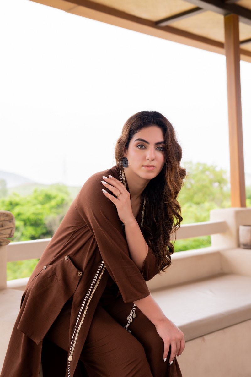 Brown Cotton Co-Ord set with Jacket