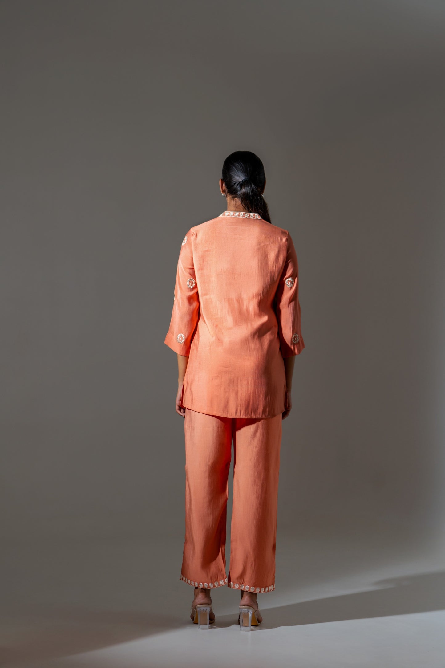 Light Orange Mul Chanderi Embroidered Co-ord Set