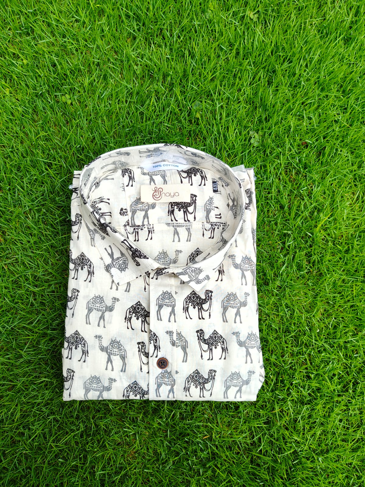 White Camel print Regular Fit Casual Shirt (Half Sleeves)