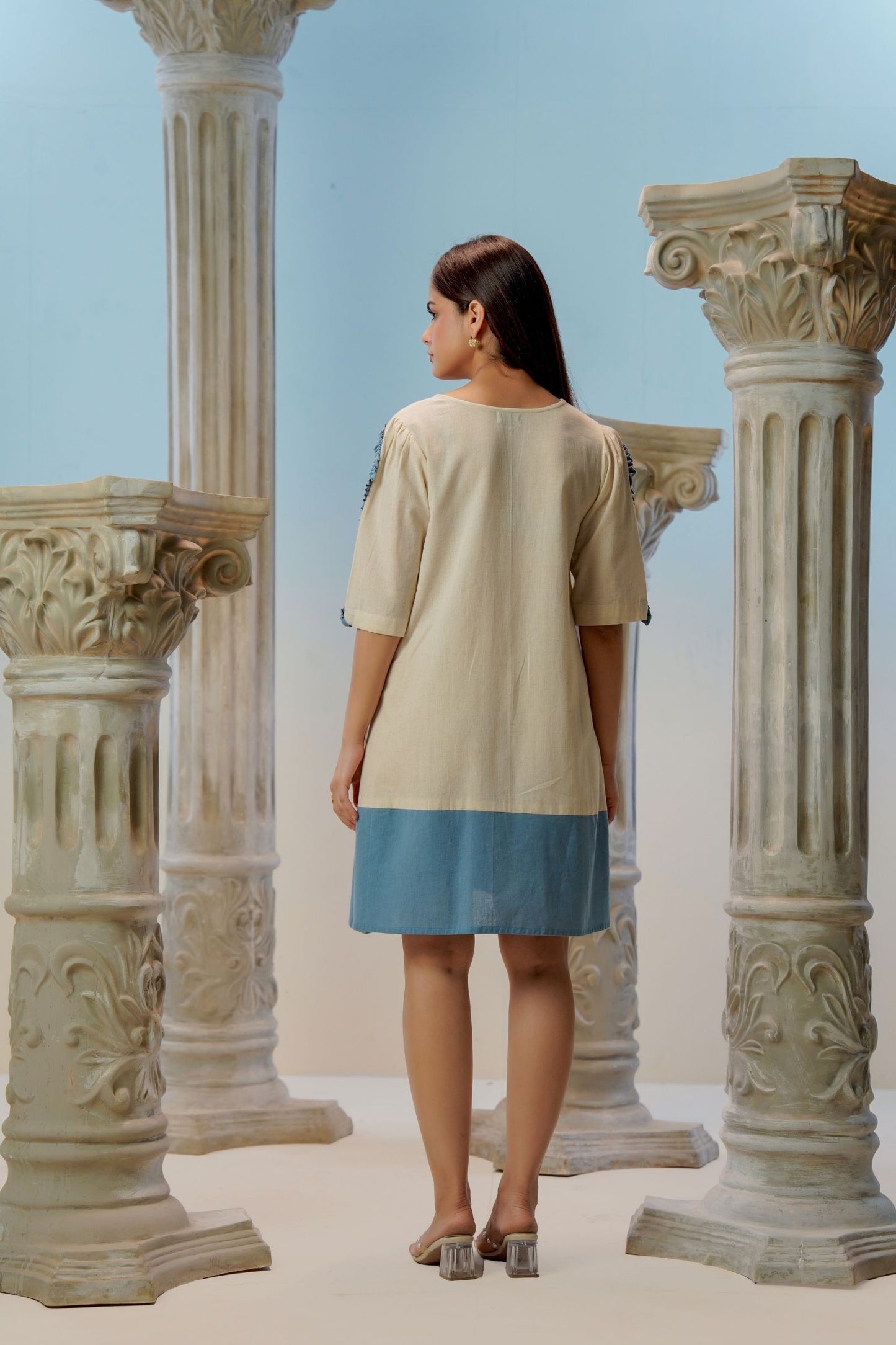 Designer white crochet flower short dress