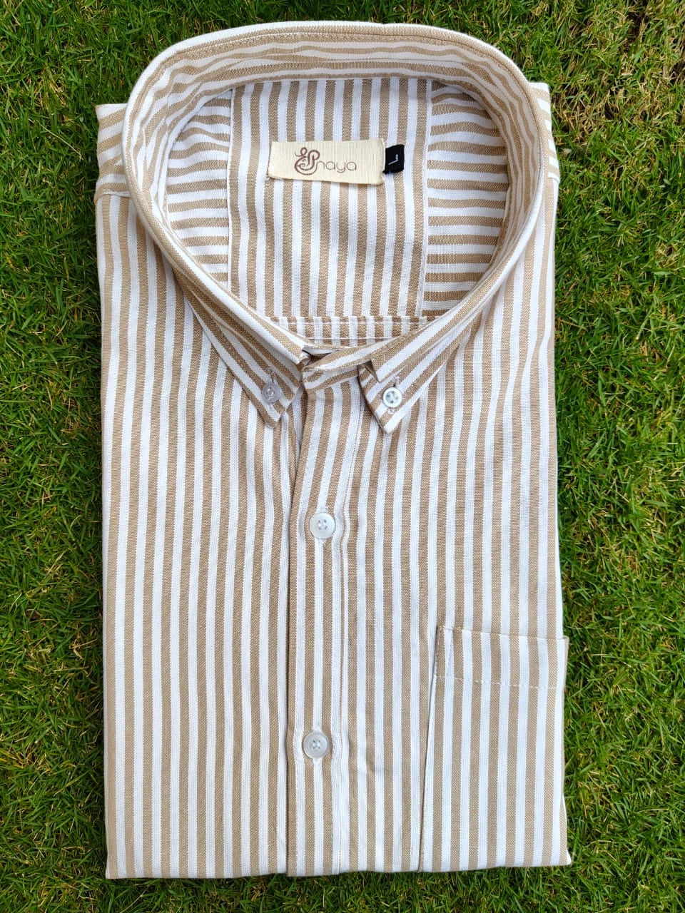 yellow striped oxford shirt fabric detail SHreenaya