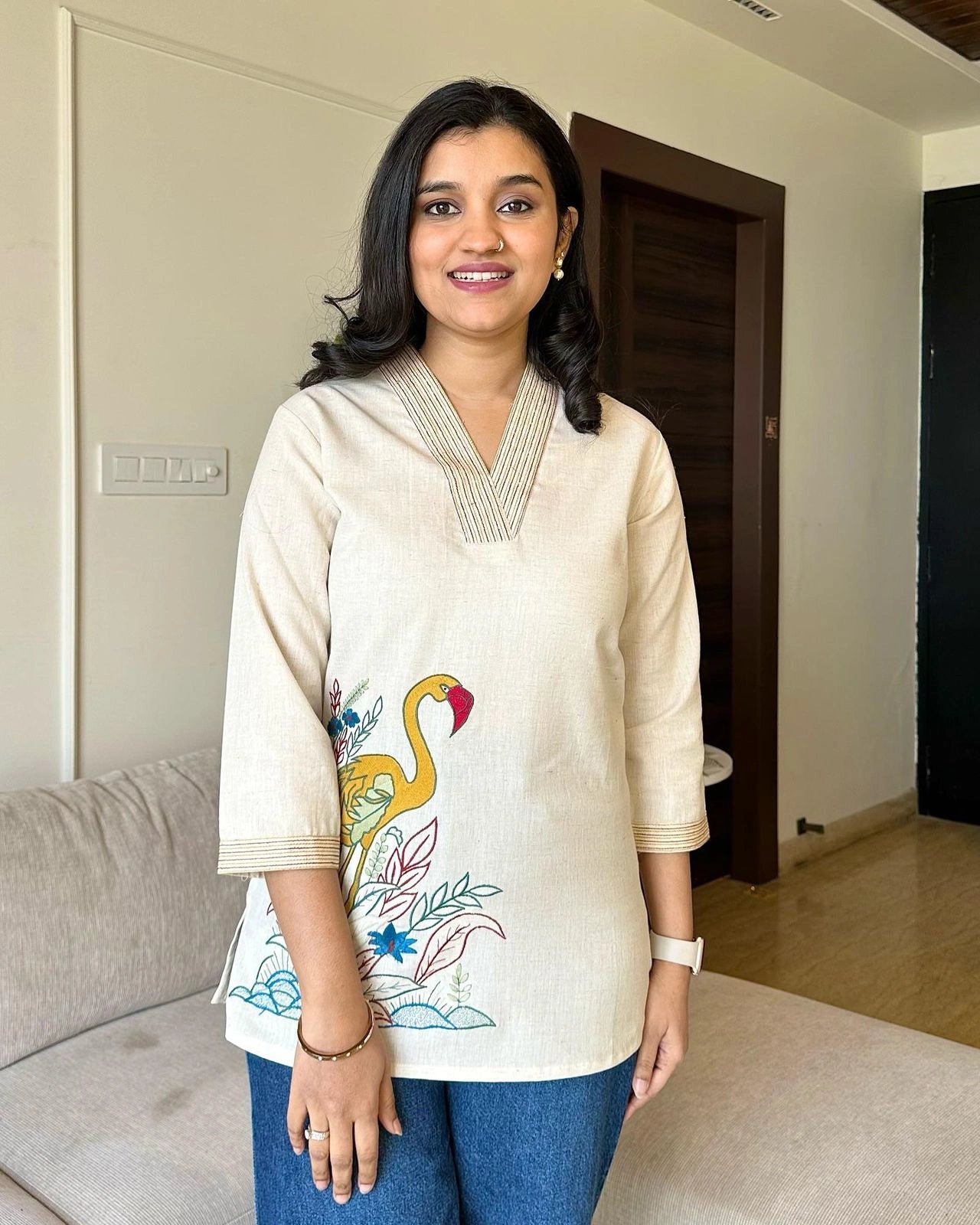 off-white cotton flex hand-painted top