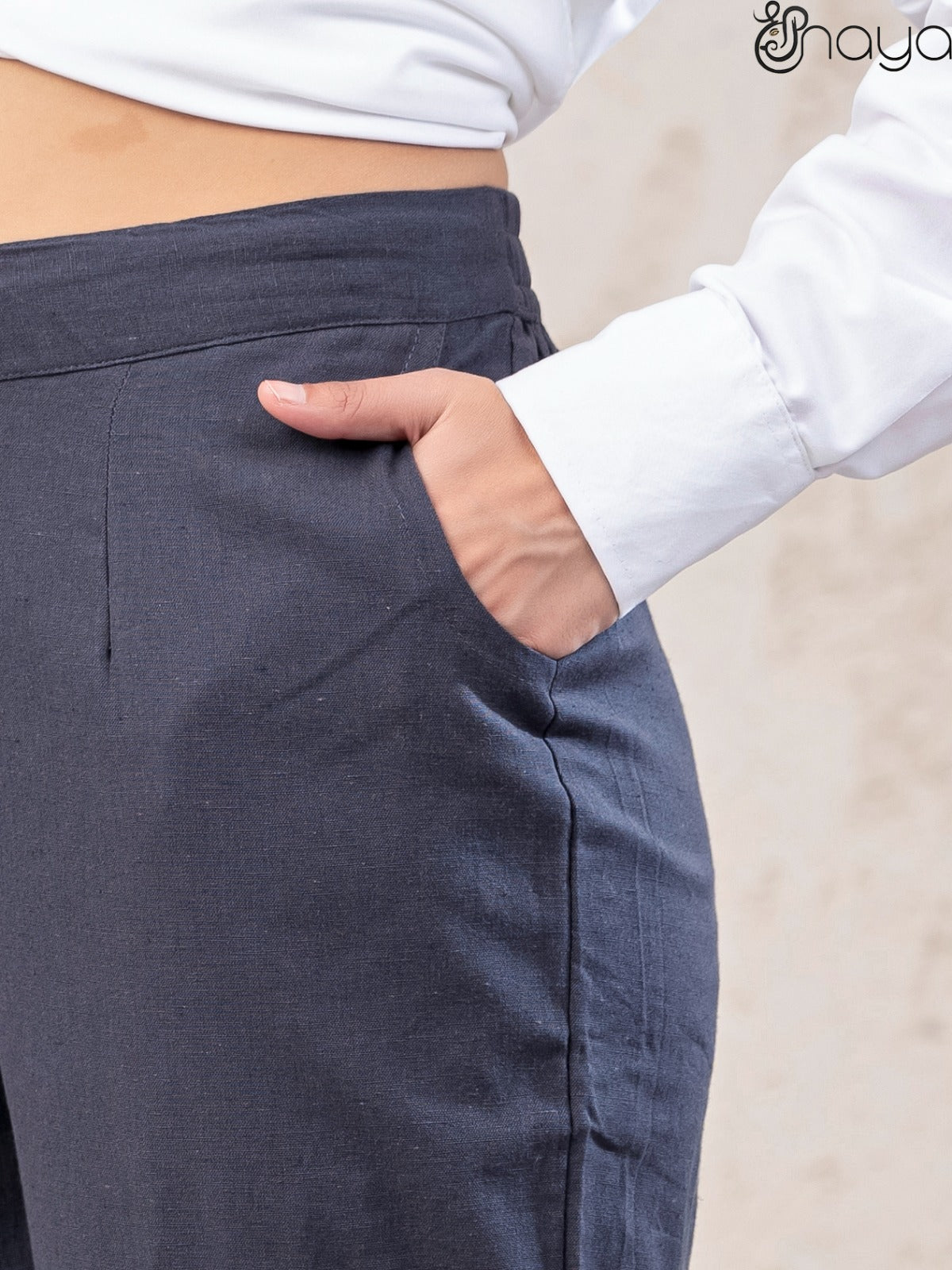 Soft cotton linen smoke grey pants stylish look