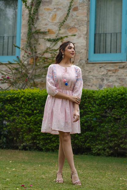 Shreenaya Fashion Baby Pink Embroidered Dress