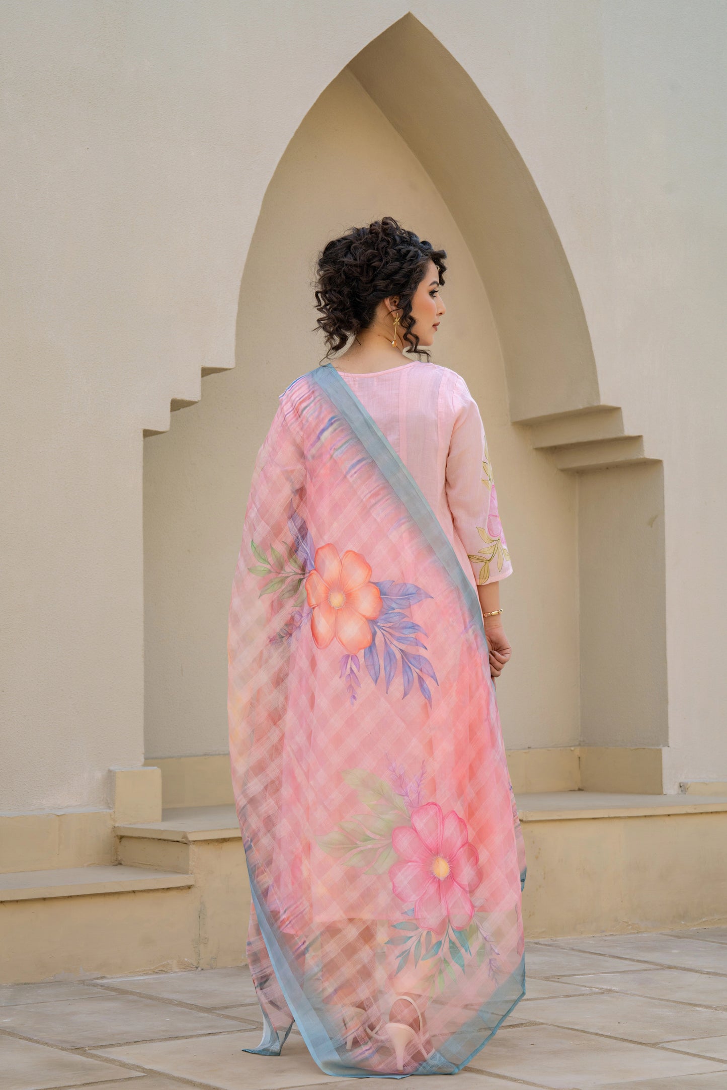 Buy Baby Pink Hand Painted Anarkali Suit | Shreenaya