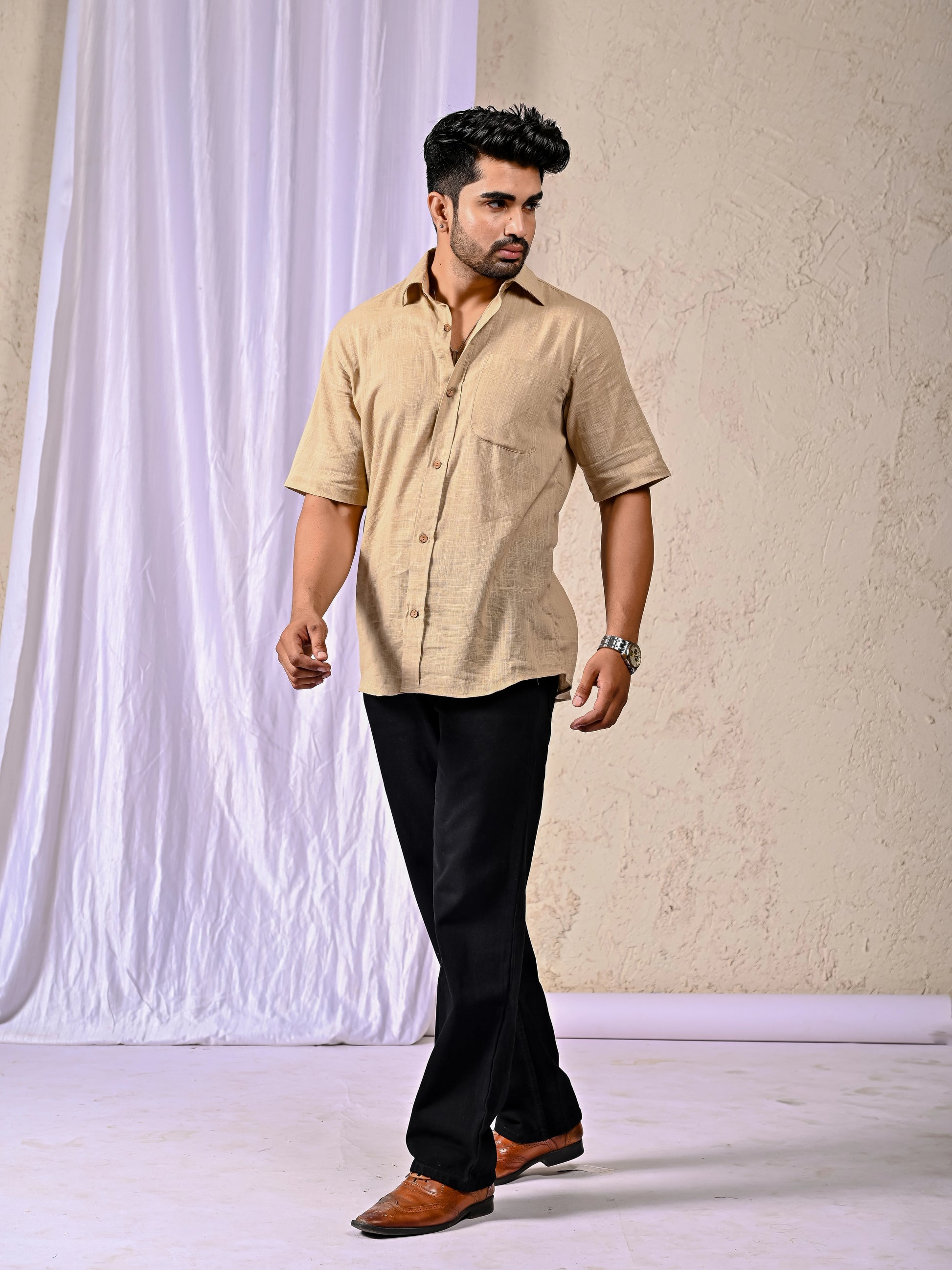 Casual beige shirt men summer wear