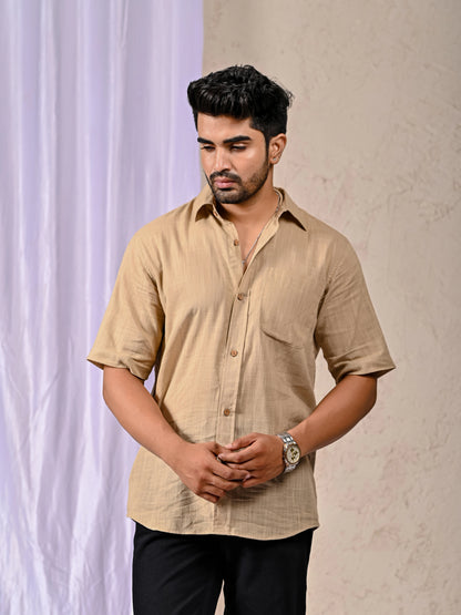 Shreenaya beige cotton linen shirt men
