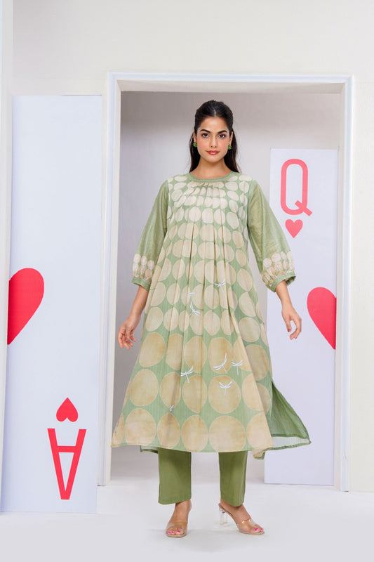 Shreenaya beige green co-ord set trendy daily wear outfit