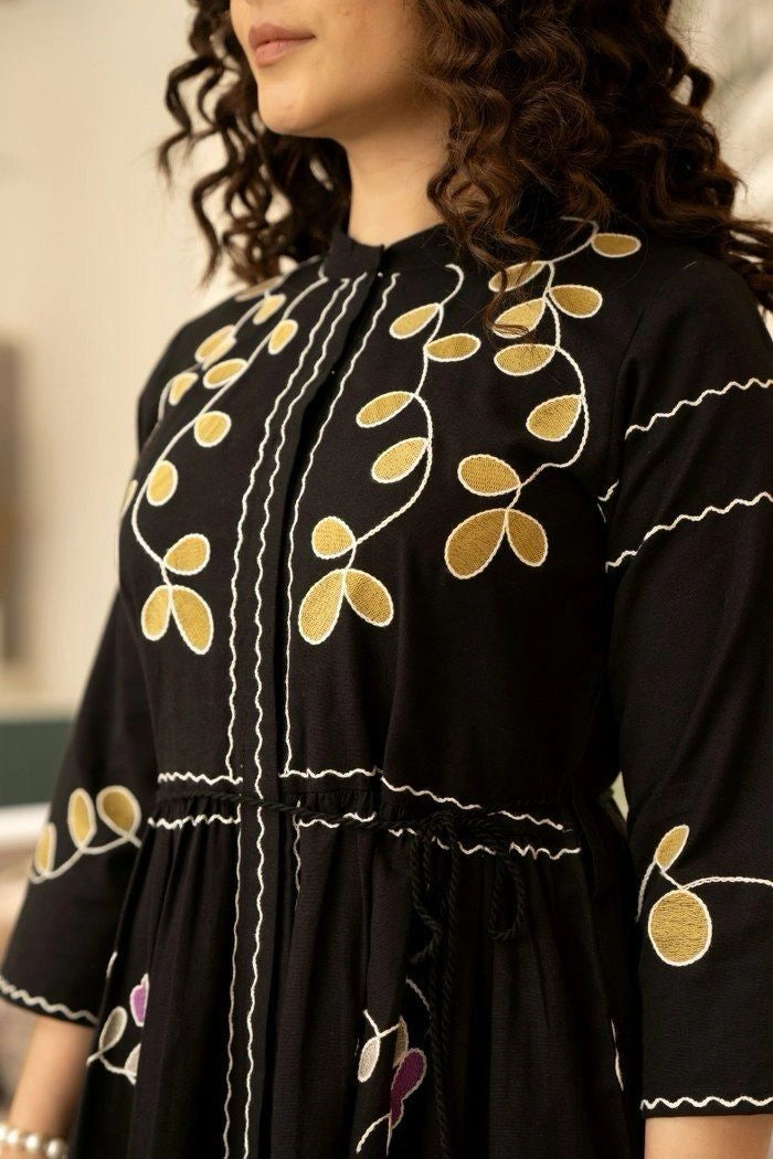 Shreenaya Women’s Black Cotton Party Dress