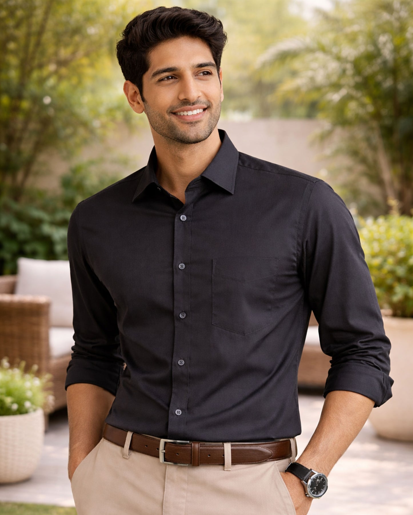 Black Cotton Regular Fit Casual Shirt (Full Sleeves)